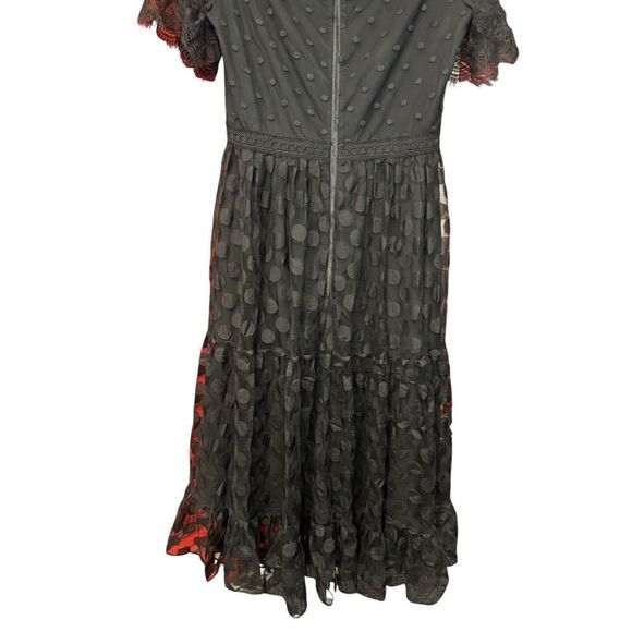Saloni Lace-Trimmed Polka Dot Tulle Midi Dress Black sz 6 US - Picture 9 of 16